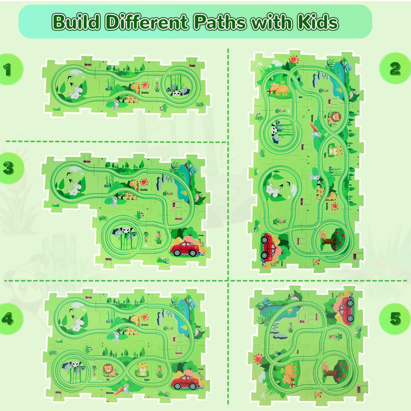 Xazastov Puzzle Track Car Play Set, Plastic Floor Puzzles For Kids With Vehicles, 2 3 4 5 6 Year Oold Boy Toys Gift, Toys For 2