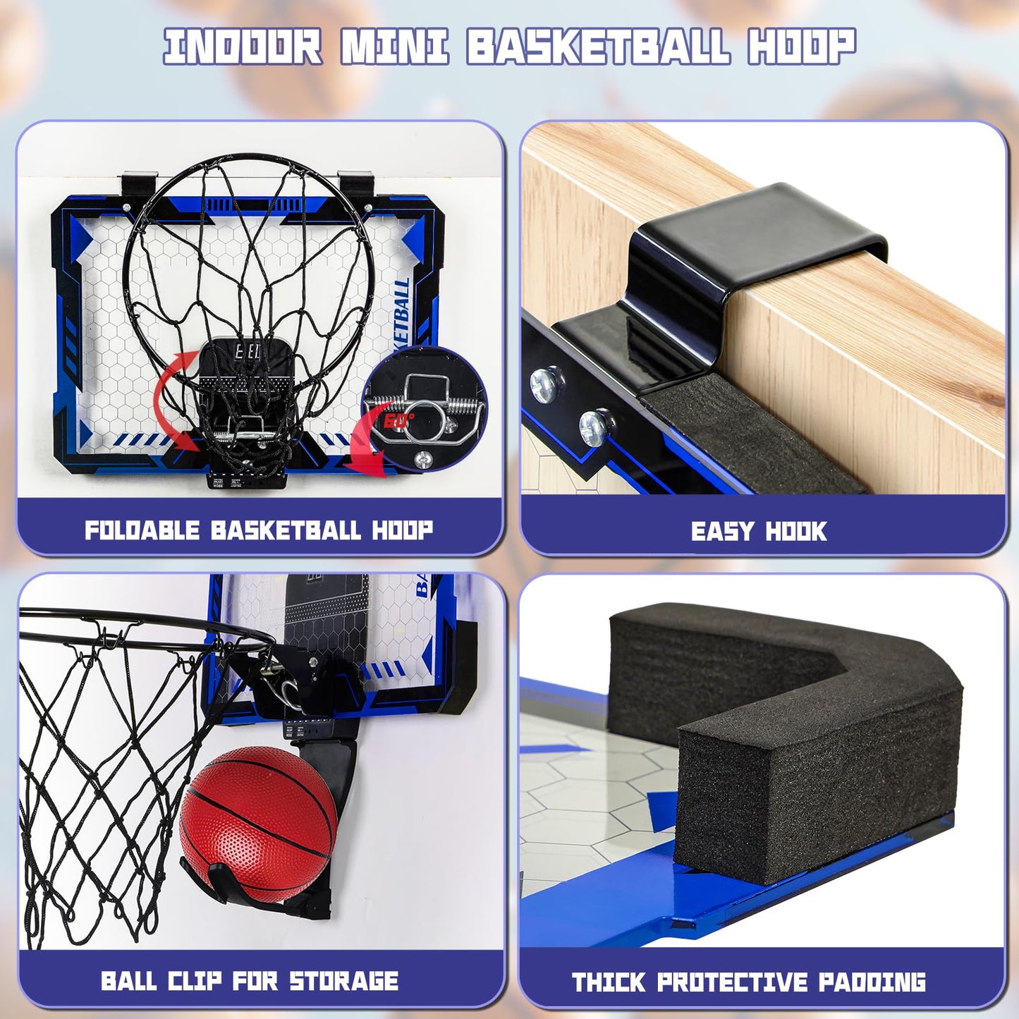 Remote Control Basketball Hoop Indoor For Kids, Over Door Basketball Hoop With Electronic Scoreboard, Mini Basketball Hoop With