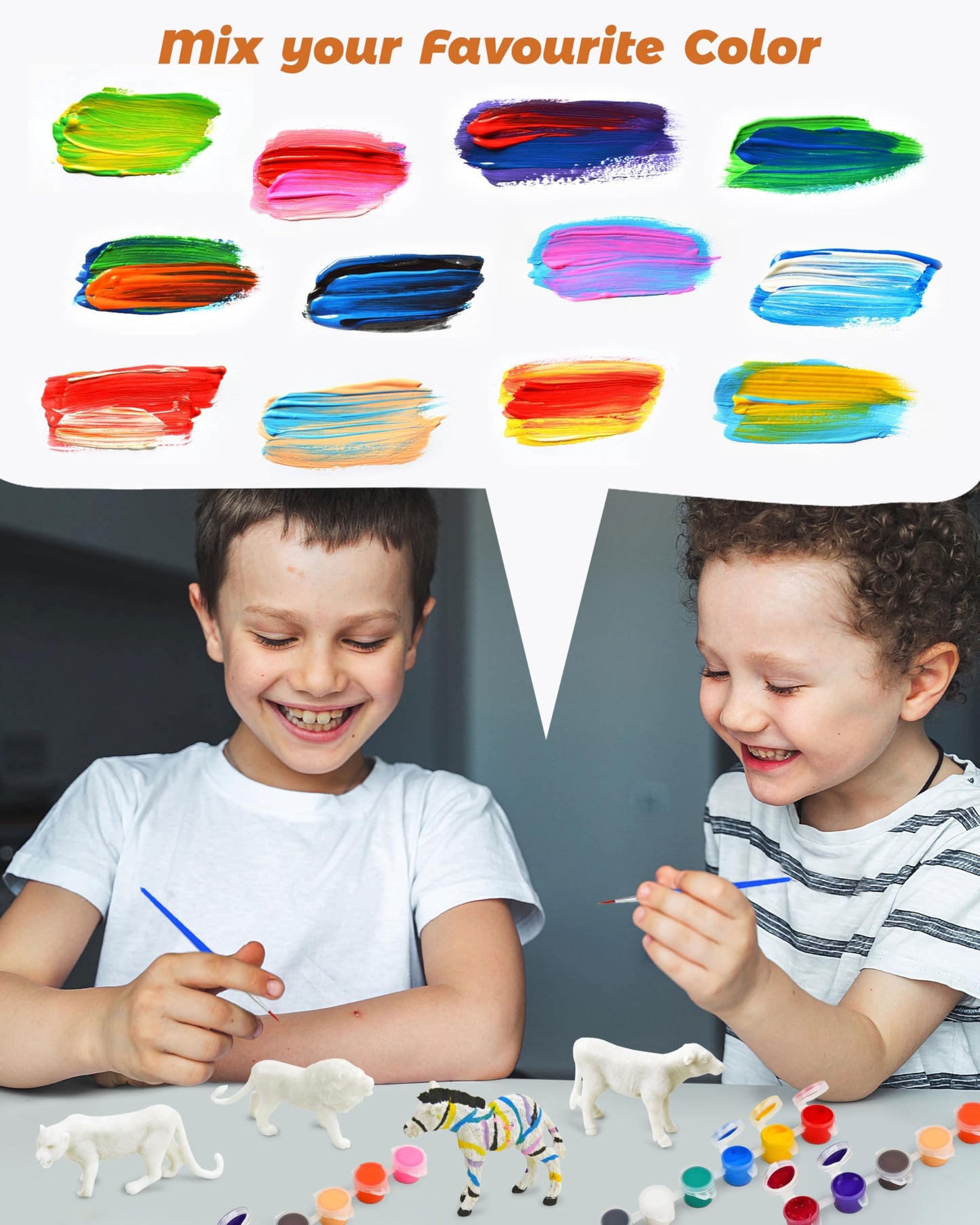 Vileafy Safari Animal Painting Craft Kits for Kids Ages 4-8 - 12 Paintable Animal Figures with Brushes & Palettes - Fun DIY Arts