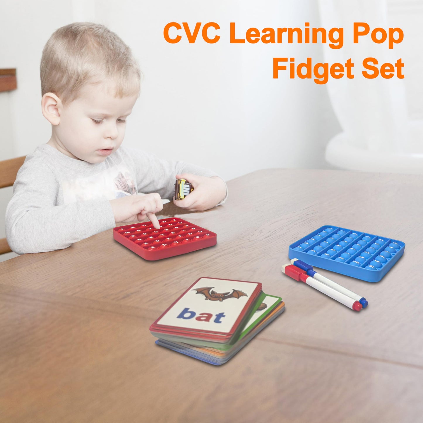 Proweber CVC Learning Pop Fidget Set with Flash Cards - Educational Spelling and Reading Game for Preschool and Kindergarten, In