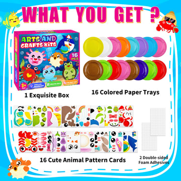16 Pack Arts And Crafts For Kids, Toddler Crafts Ocean Animal Paper Plate Art Kit Gift For 3 4 5 6 Year Old Boys Girls Diy Craft