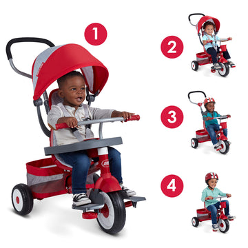 Radio Flyer 4-in-1 Stroll 'N Trike, Red Toddler Trike for Ages 1-5, Alloy Steel, Large, Model 491