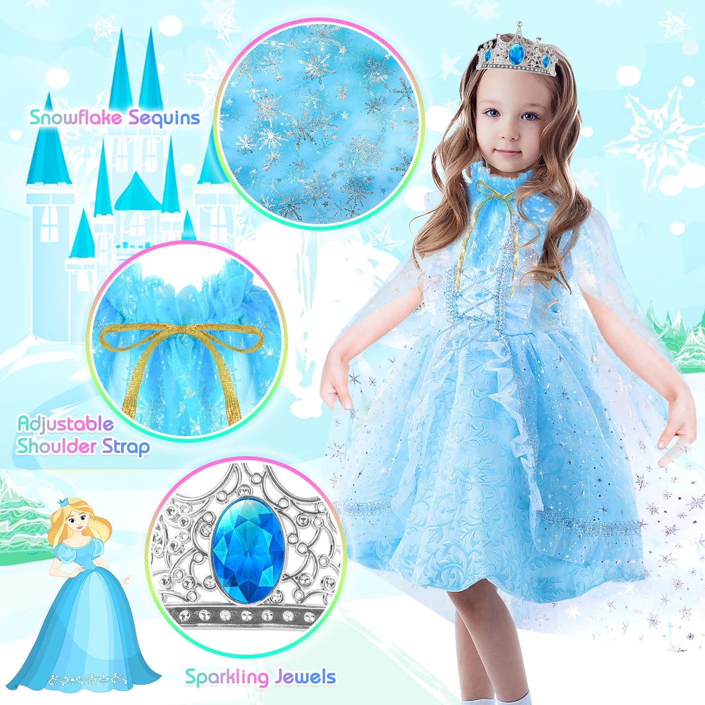 Eulrgaus Princess Dress Up, Toddler Dress Up Clothes, Role Play Princess Costume Gift Set With Princess Dresses And Princess Toy