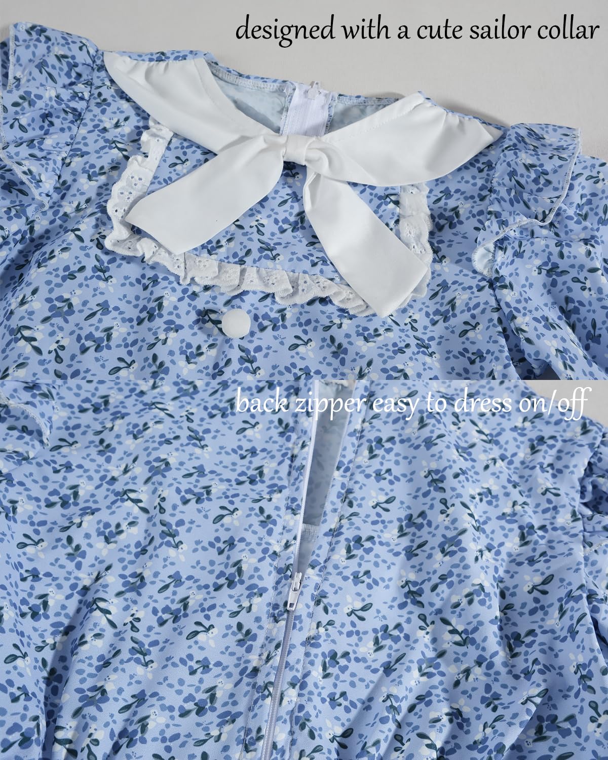 Ltakk Colonial Dress Girls Pioneer Costume Prairie Pilgrim Girl Dresses Long Sleeves, Indigo Blue, Medium, Age Over 4 Years Old
