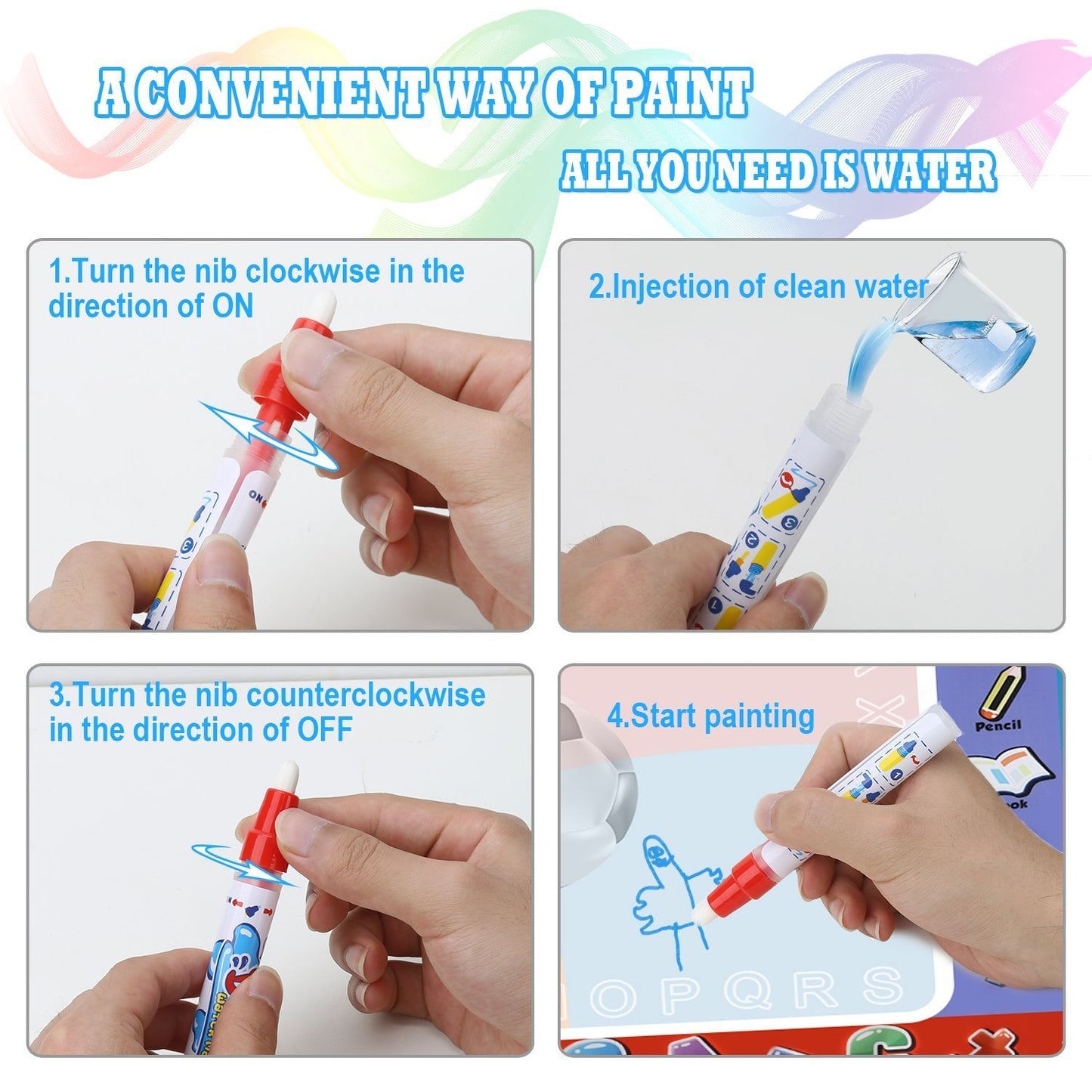 Alago Aqua Coloring Mat - Large Water Painting Mat for Kids, 100 cm x 80 cm, Blue, Includes 4 Pens, Drawing Molds & Booklet, DoodleMat180619