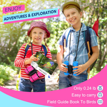 LET'S GO! Pink Binoculars for Kids, Ages 4-8, Outdoor Learning Toy for Bird Watching, Hiking, Camping - Great Easter & Birthday Gift