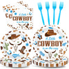 Gisgfim 96Pcs Cowboy Baby Shower Plates And Napkins Party Supplies Western Cowboy Party Birthday Tableware Set A Little Cowboy I