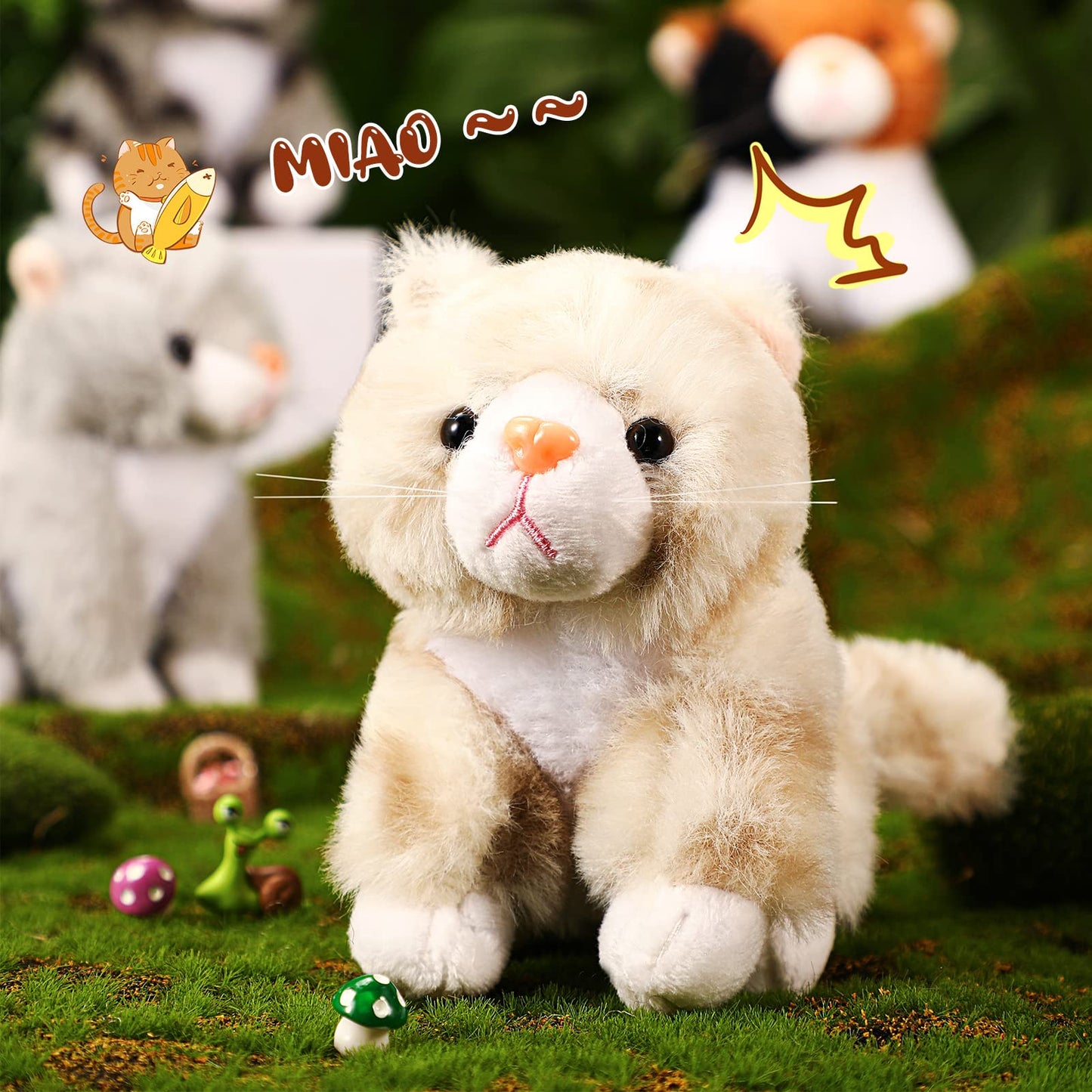 Sumind 8 Pcs Plush Pets 5 Inch Stuffed Animals Bulk Assorted Cute Stuffed Animal Plush Toys Small Animals For Halloween Kid Classroom School Pet Party Favors Supplies Decor(Long Hair Cat)