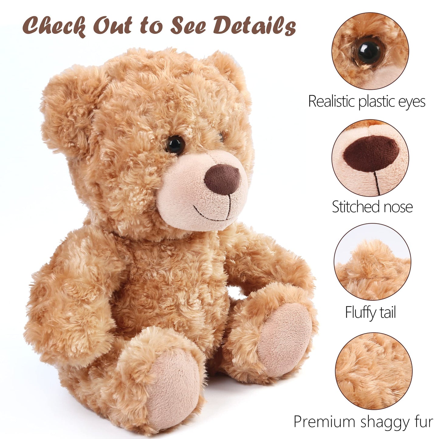 Benben Brown Teddy Bear Stuffed Animal, 12 Inch Cute Shaggy Stuffed Bear Plush Toy, Baby Shower Decoration, Valentines' Day Birt