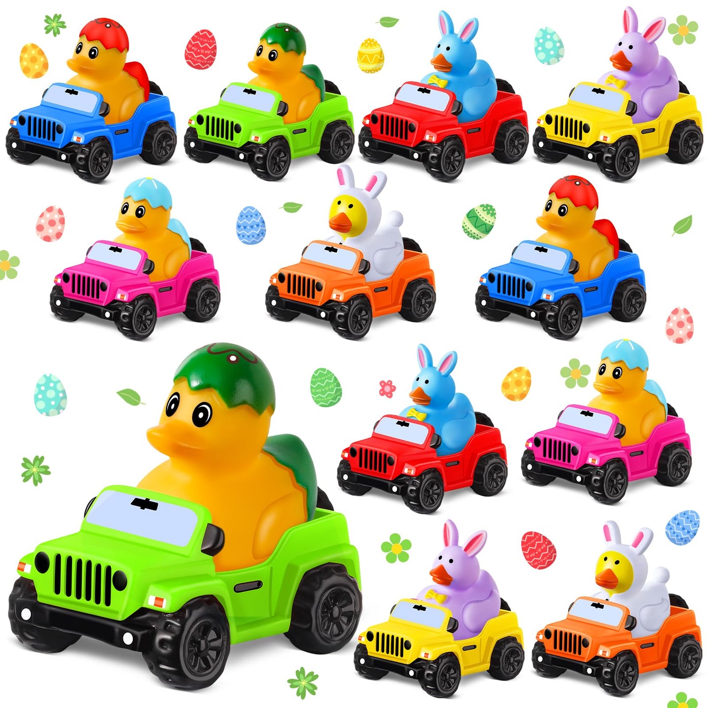 24 Pcs Easter Jeep Ducks Rubber Ducks, Easter Basket Stuffers Easter Egg Fillers, 3.5 Inch Jeep Ducks for Ducking, Jeeps for 2 I
