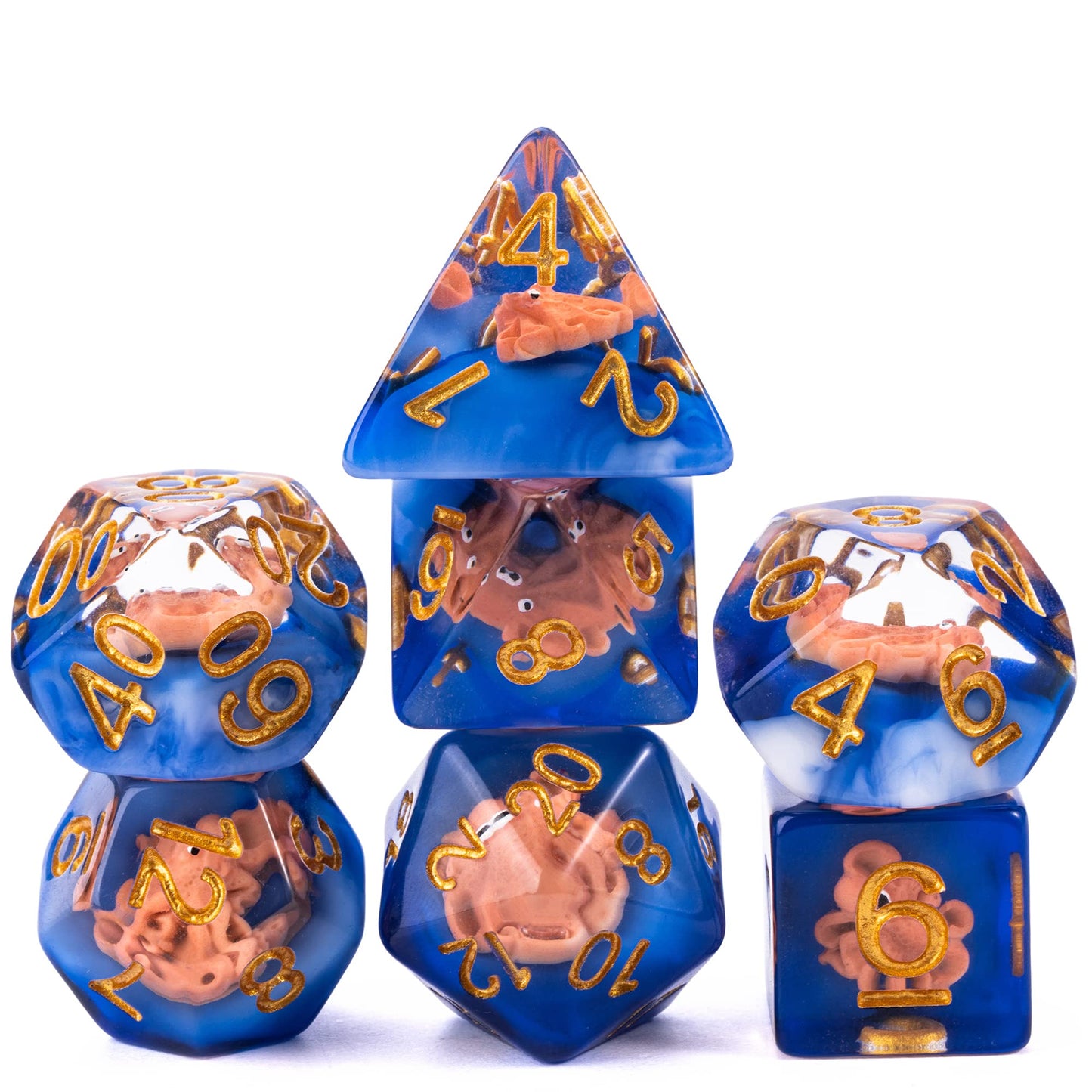 UDIXI 7PCS Resin DND Dice Set, Blue D&D Dice Set Filled with Octopus for RPG MTG Dungeons and Dragons Role Palying Games and Oth