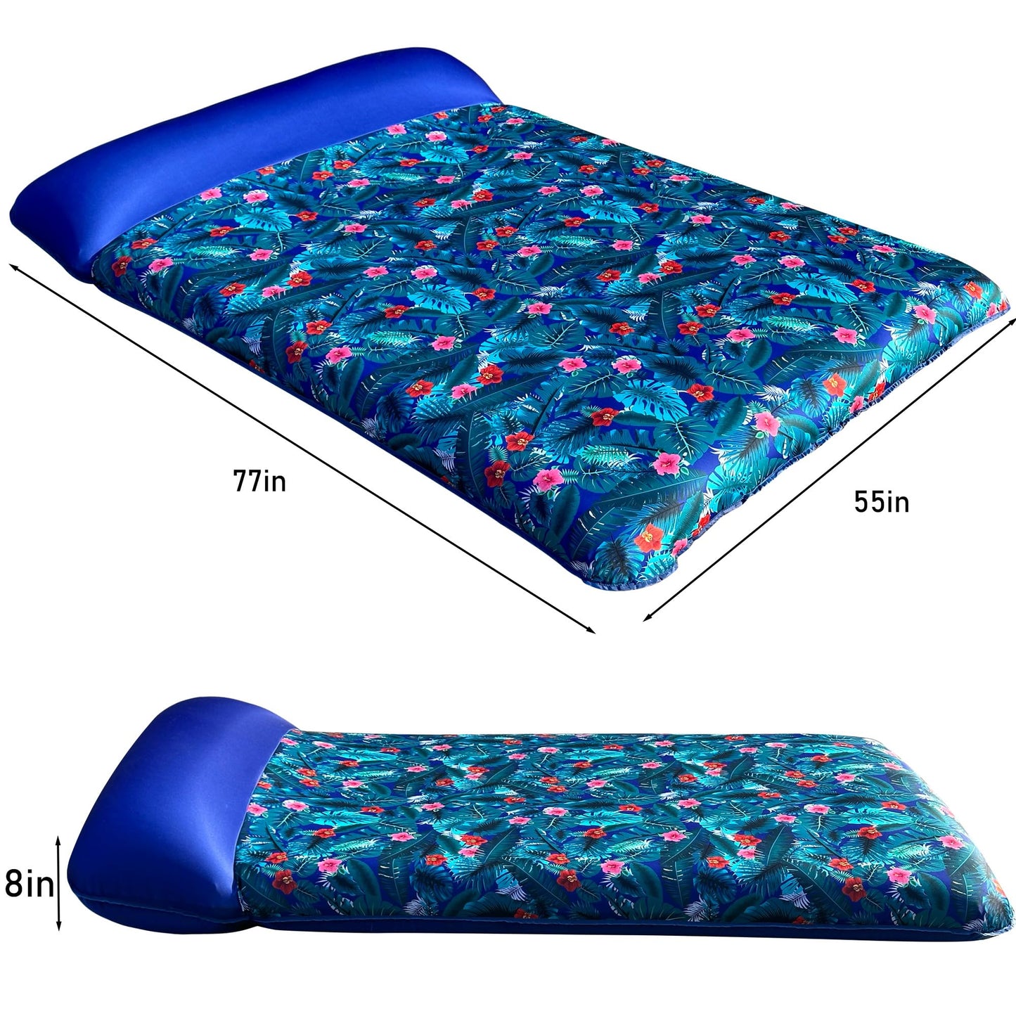 Finduwill Ultra Comfort Pool Floats Raft - 77'' Full Size Fabric Covered Inflatable Pool Lounger Mattress With Pillow For 2 Pers
