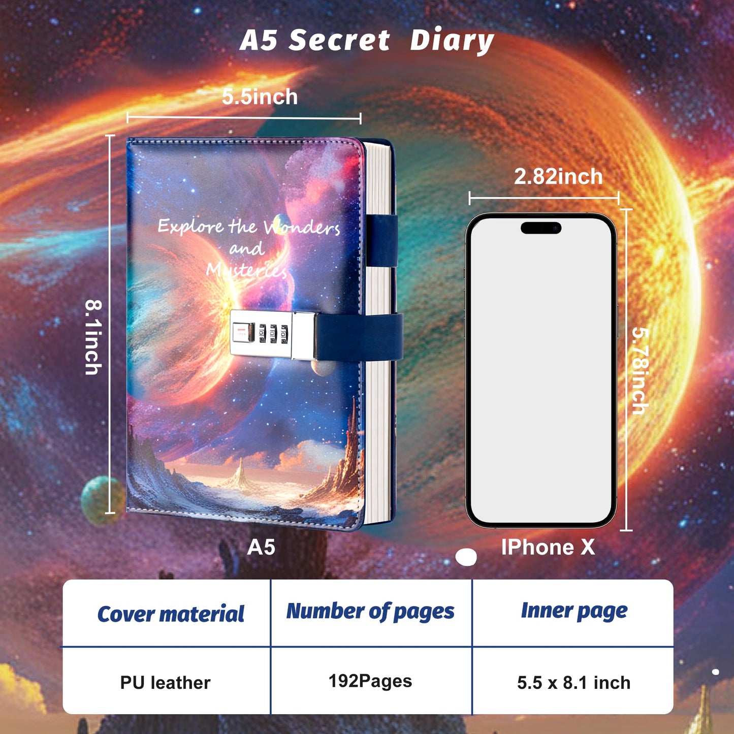 Cagie Diary With Lock For Teens Who Like Planet, Gifts For Teen Girls And Boys 12-18 Securely Guard Secrets Journal With Lock, 5