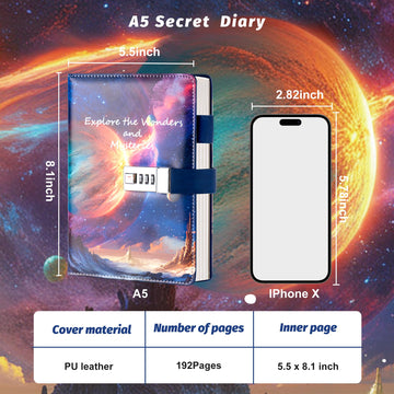 Cagie Diary With Lock For Teens Who Like Planet, Gifts For Teen Girls And Boys 12-18 Securely Guard Secrets Journal With Lock, 5