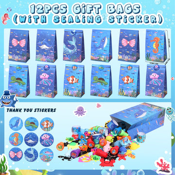 Winrayk 148Pcs Under the Sea Party Favors Birthday Supplies Kids Ocean Sea Animal Toy Gift Bag Squishy Bookmark Diy Sticker Stam