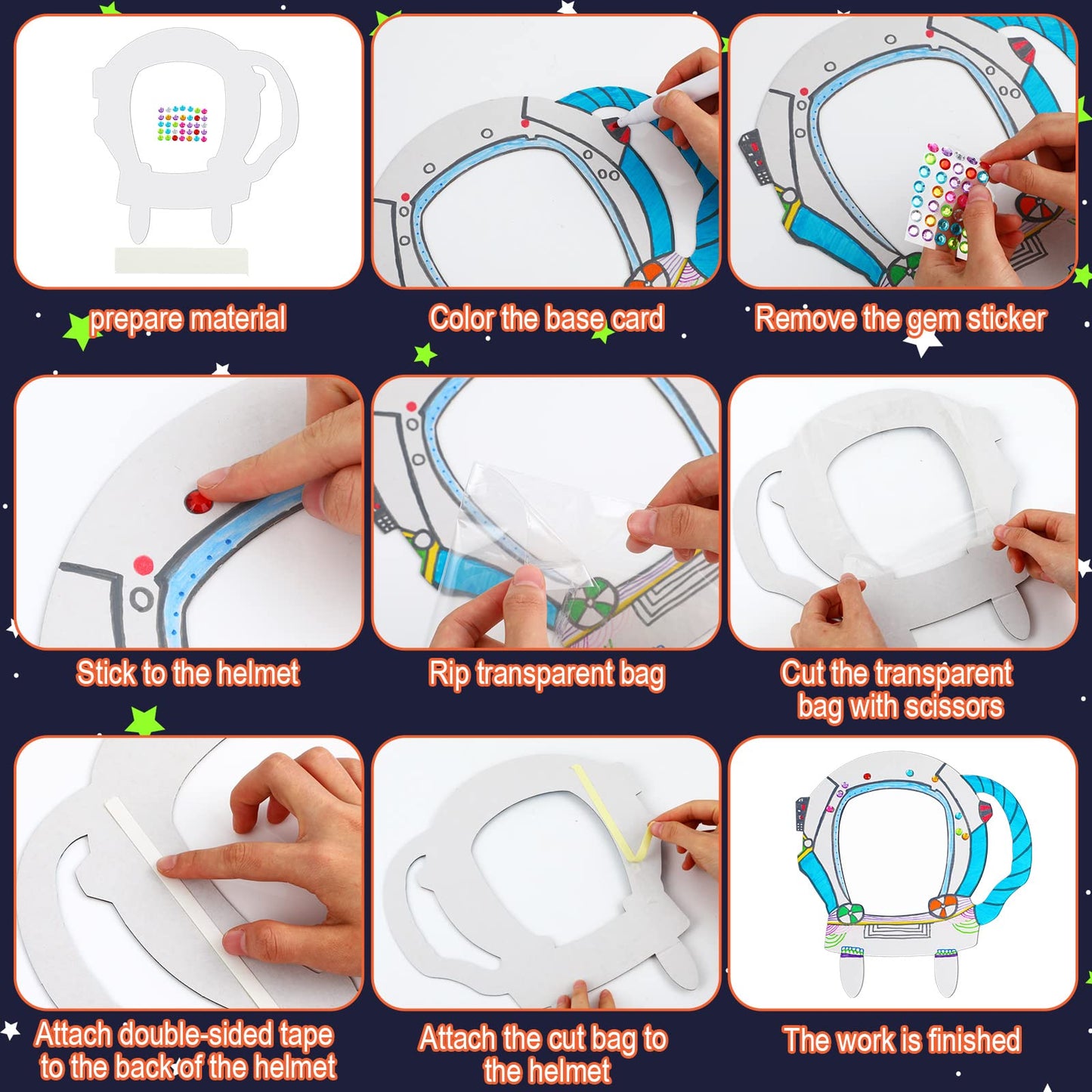 Sratte Color Your Own Astronaut Helmet DIY Paper Craft Kit for Children, 10 PCS Blank Masks, White Cardboard Material, Ideal Gif