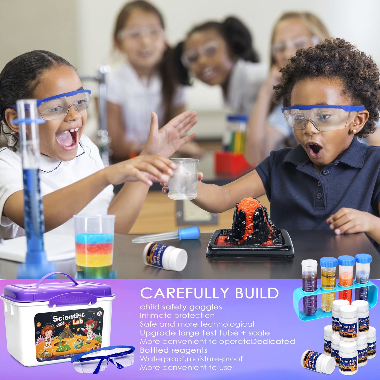 Educational Science Kit Kids Toys - 56 Science Lab Experiments, Science Kits For Kids Age 6-8-10-12, 70+ Pcs Diy Stem Projects With Lab Coat Scientist Costume, Educational Toys For Kids Girls Boys