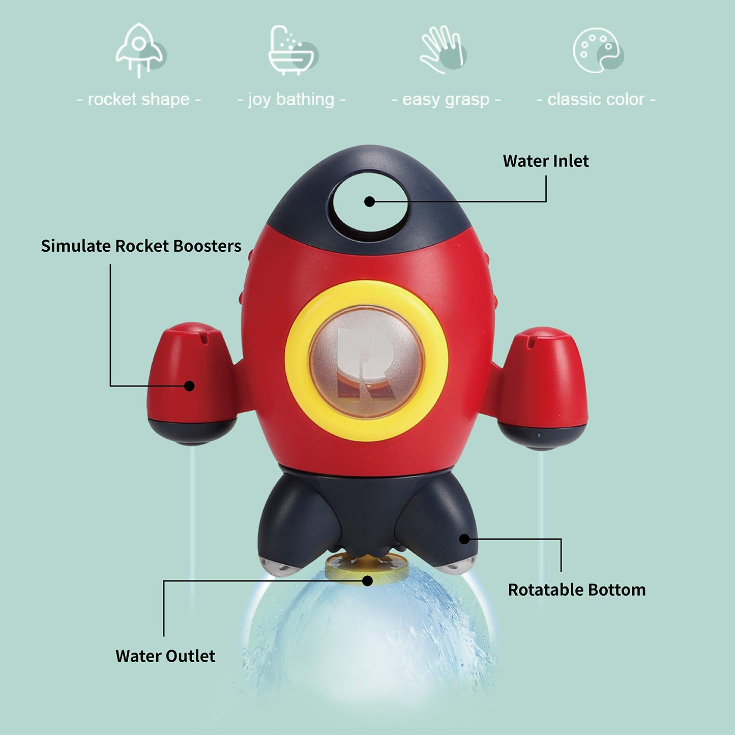 Elovien Bath Toys, Space Rocket Bath Toys For Toddlers 1-3, Spray Water Baby Bath Toys With Rotating Fountain, Shower Bathtub Toys For Toddlers Aged 18 Months 2 3 4 5 Years Old Kids Boys Girls