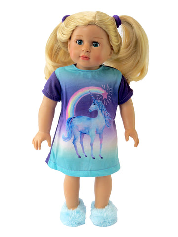 American Fashion World Unicorn Nightgown Pajamas for 18-Inch Dolls | enhanced Quality & Trendy Design | Dolls Clothes | Outfit Fashions for Dolls for Popular Brands
