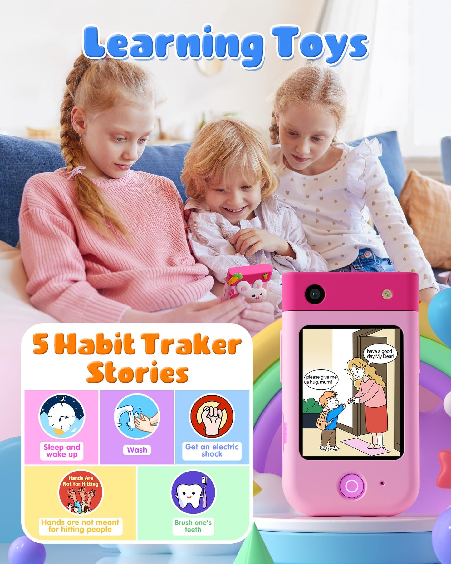 Kids Smart Phone Toy, Christmas Birthday Gift For Kids Ages 3-10, Touchscreen Toddler Play Phone With Rotating Camera, Learning