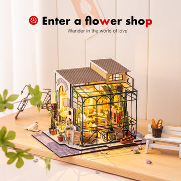Robotime Diy Dollhouse Kit Mini House With Furnitures Accessories 1:24 Scale Craft Kit - Emily'S Flower Shop
