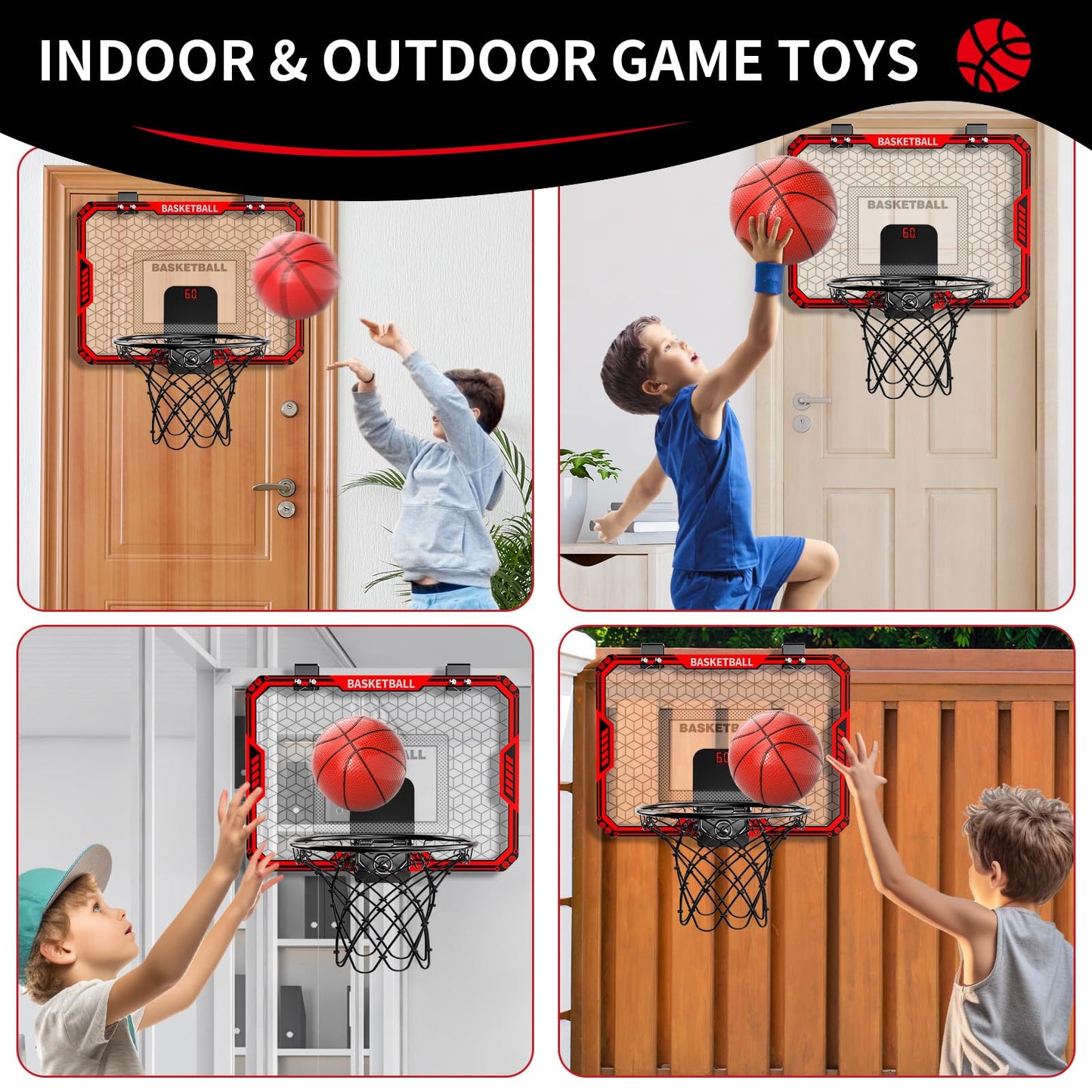 Watudou Basketball Hoop Indoor For Kids, Indoor Basketball Hoop With 4 Balls & 3 Modes Scoreboard For Kids Teens 3-5 6-8 8-12, B