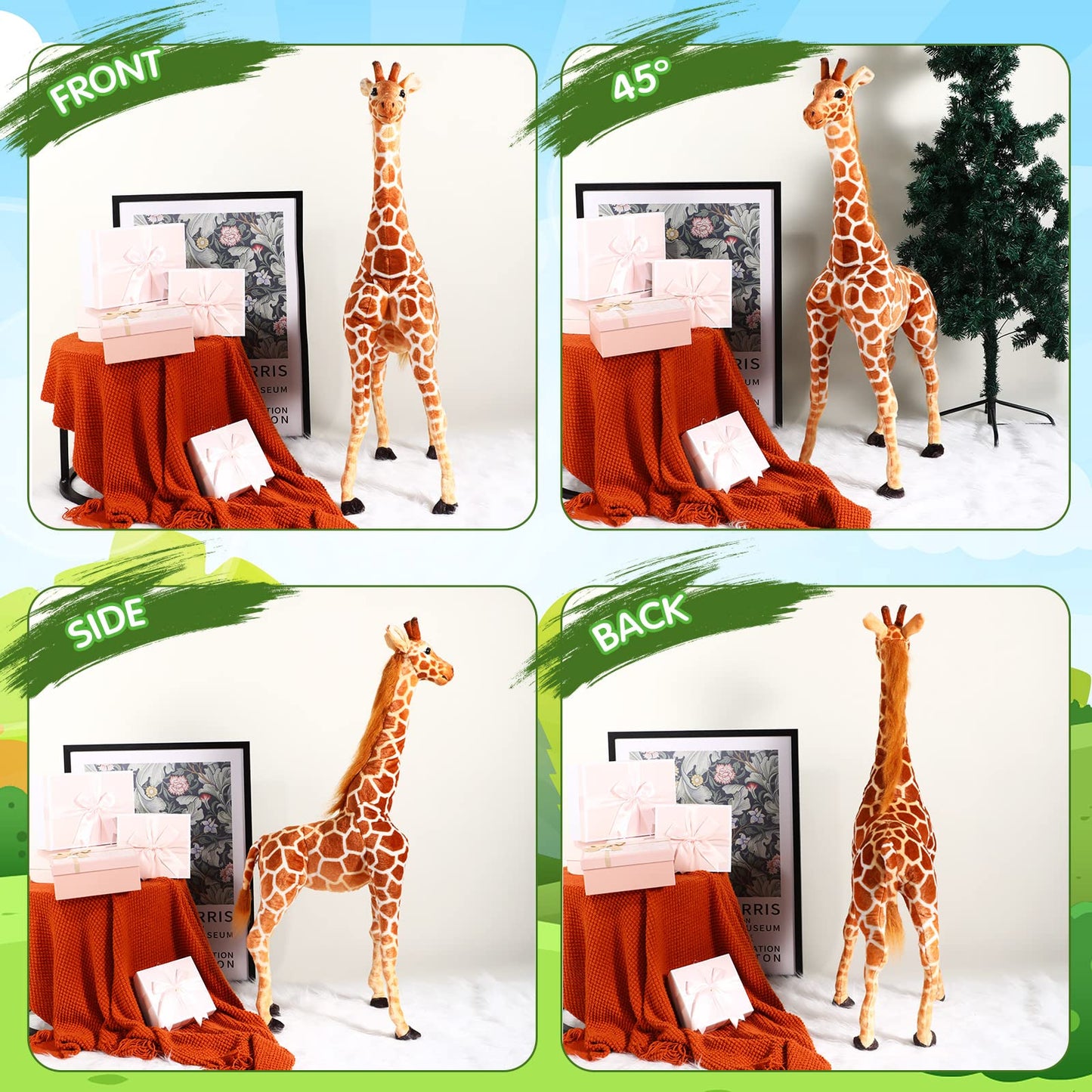Zhanmai Giant Giraffe Plush Toy Large Giraffe Animal Toy Huge Standing Stuffed Giraffe Jumbo Lifelike Stuffed Doll For Girls Boy
