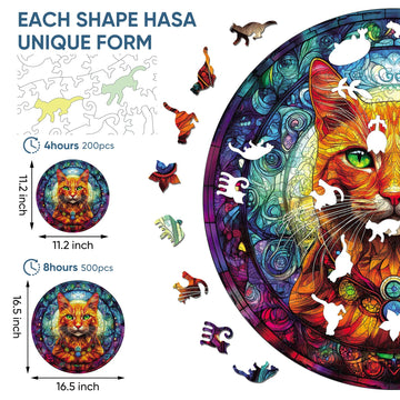 Reouinty Wooden Puzzles for mature-themeds Yellow Cat Jigsaw Puzzles 200 Pieces Unique Shaped Animal Wood mature-themed Puzzle Best Gifts for mature-themeds Family Games (11.2 * 11.2 inches)