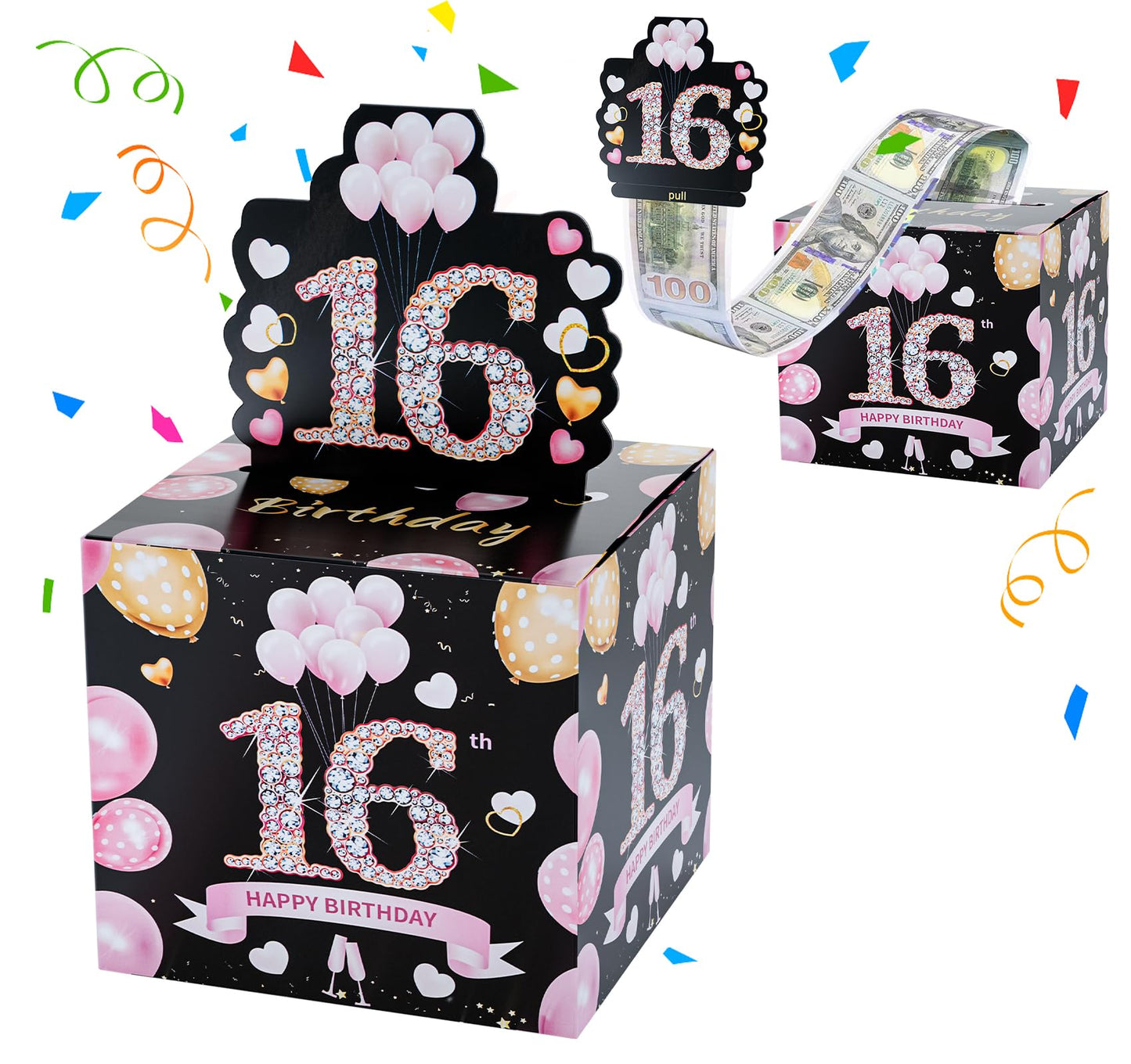 16Th Birthday Gifts For Girls, Sweet 16 Birthday Decorations For Girls, Pink Happy Birthday Surprise Money Box For Cash Gift For