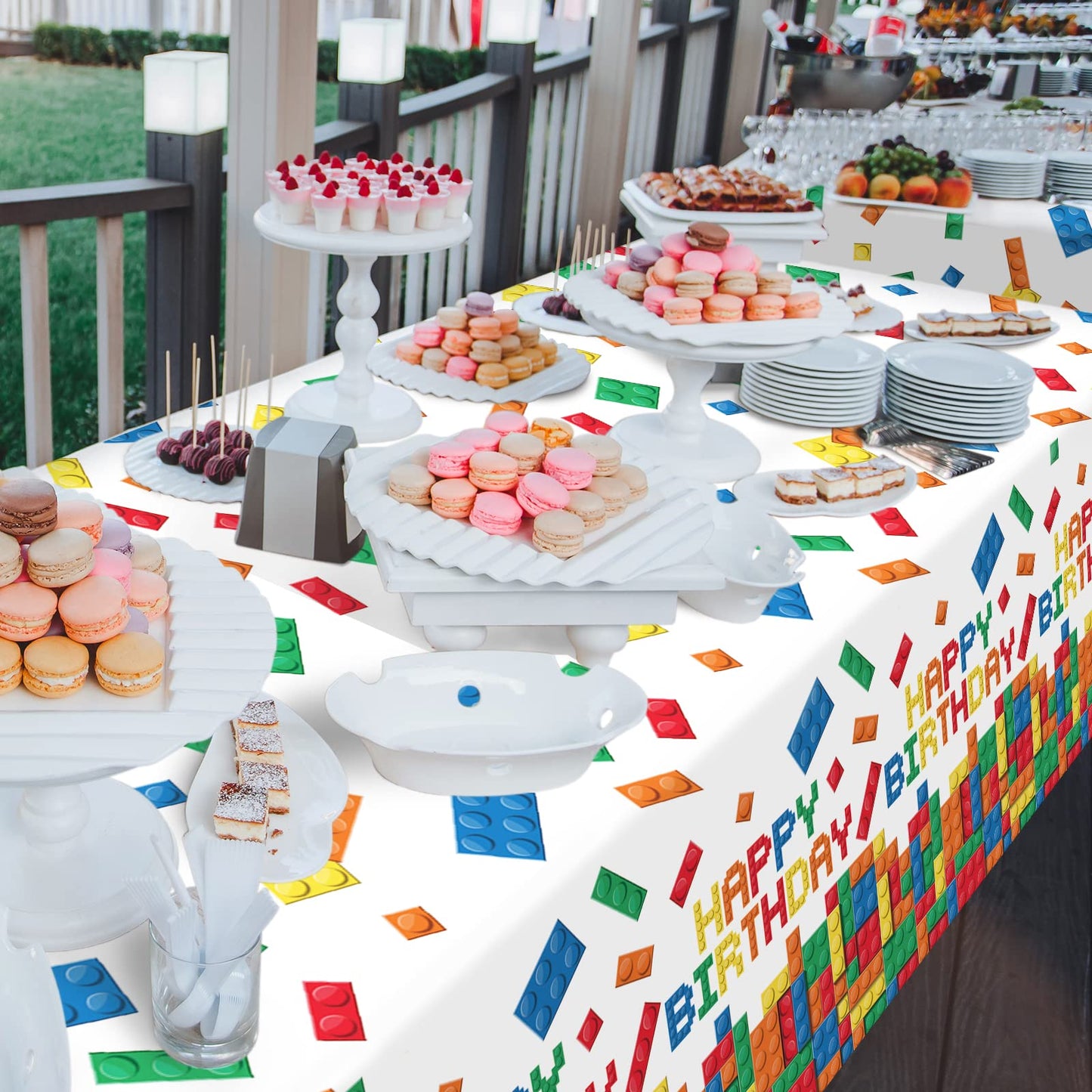 Gatherfun Building Block Party Disposable Tablecloth, Plastic Table Cover For Building Block Themed Party, Kids Birthday Party,