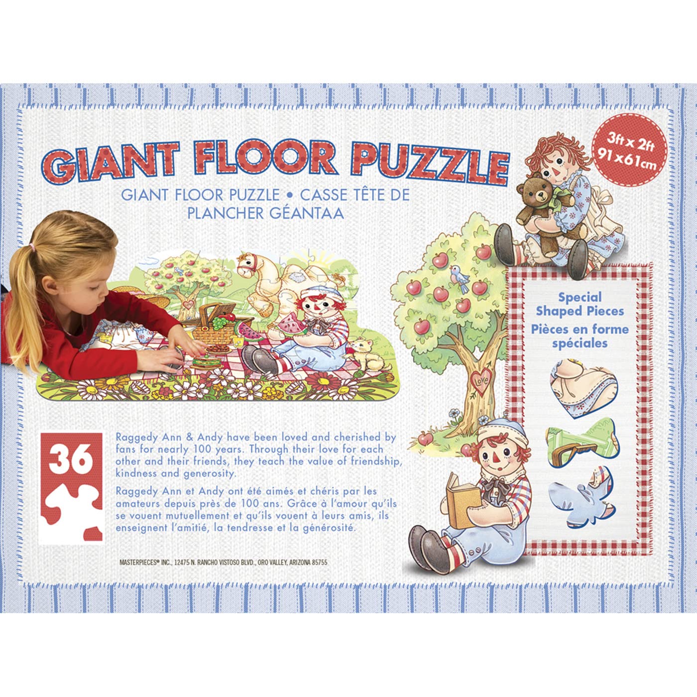 Masterpieces Floor Puzzle - Jumbo Size 36 Piece Jigsaw Puzzle For Kids - Raggedy Ann & Andy Shaped Puzzle - 3Ftx2Ft