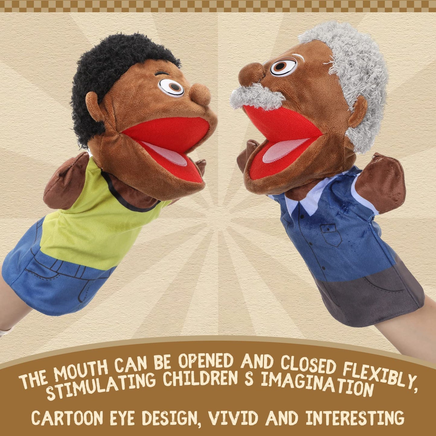 Lenwen 6 Pcs Family Hand Puppet Set 11.8 Inch Family Members Puppets With Movable Mouth Soft Plush Hand Puppet For Boys And Girls Teens Storytelling Play School Teaching Preschool (African American)