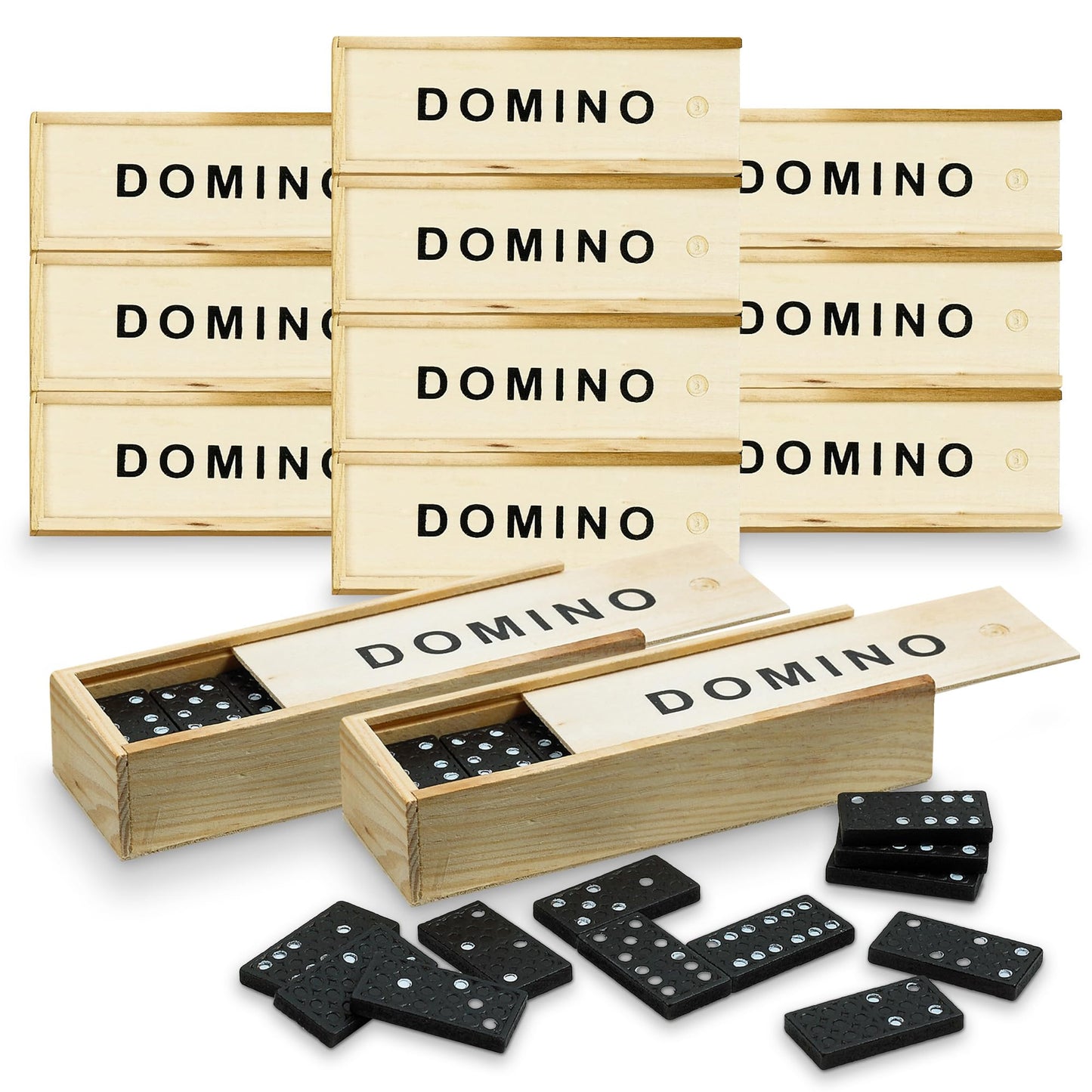 Playbees Mini Wooden Dominoes Set - 12 Pack - Classic Double Six Domino Game In A Wooden Case - Educational Board Games & Activi
