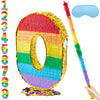 PCFING 20 Inch Number 4 Piata Rainbow with 30 Inch Piata Stick Blindfold Confetti for Boy Girl Kids Birthday Party Decorations,