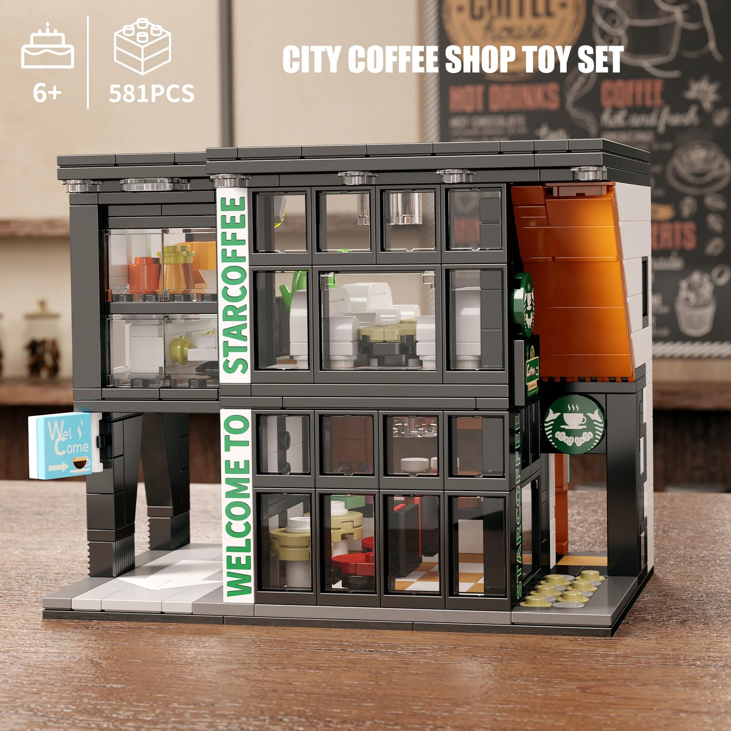 Tycole City Coffee Shop Building Block Set,Coffee House Architecture Toy With Lights, Creative Cafe House Compatible Bricks Kits