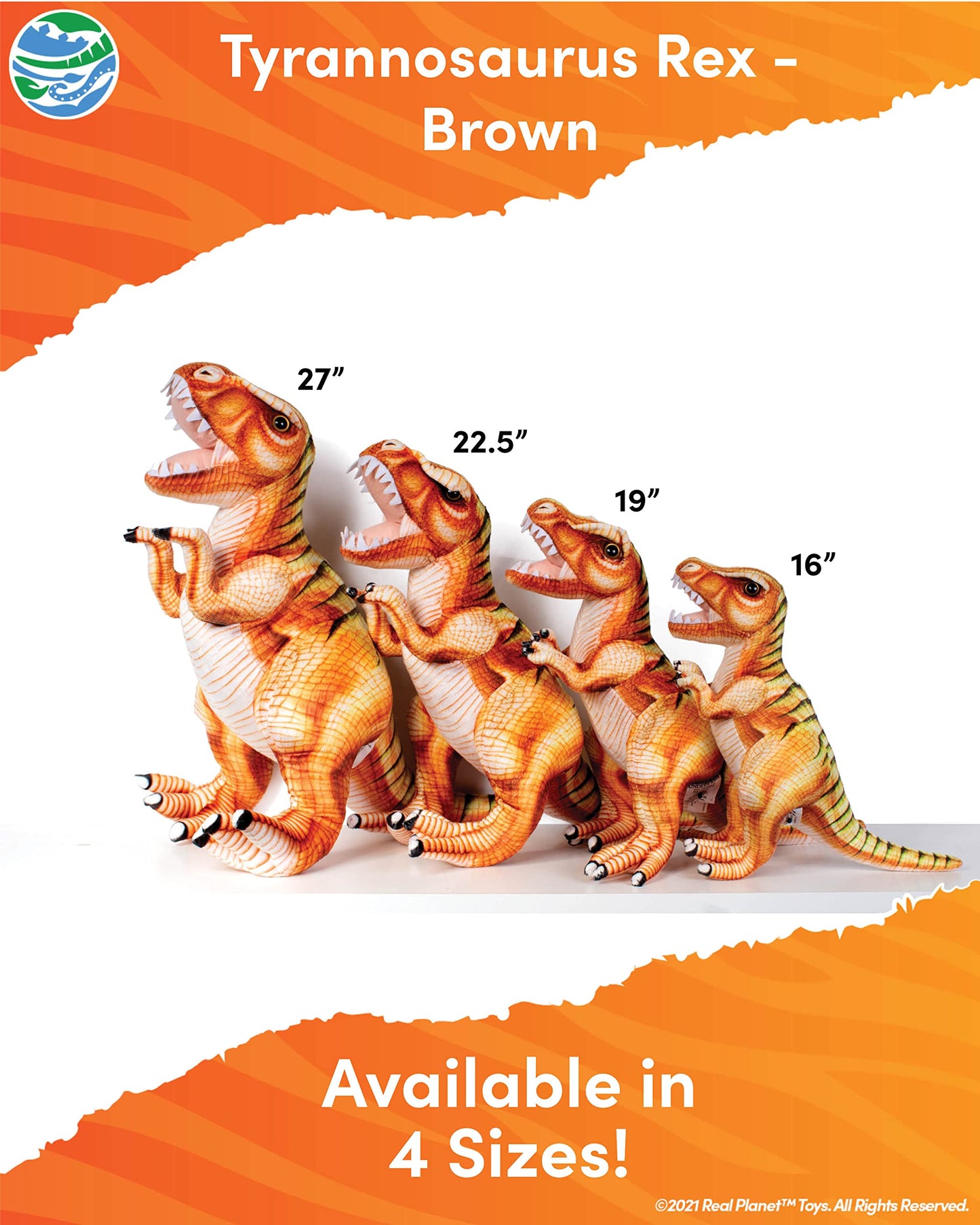 Real Planet 16' T Rex Stuffed Animal - Realistic Dinosaur Plush Toys, Dino Plushie, Cute Dinosaur Plush, Plush Dinosaur Stuffed Animal, (Brown T-Rex, 16') (16' Long)