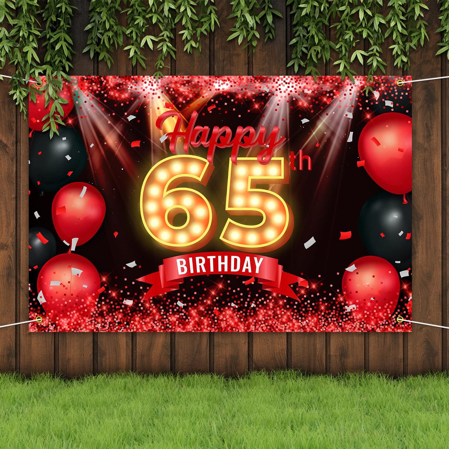 Happy 65Th Birthday Banner Backdrop Red And Black 65 Years Old Background Bday Decorations For Women Men Photography Party Supplies Glitter
