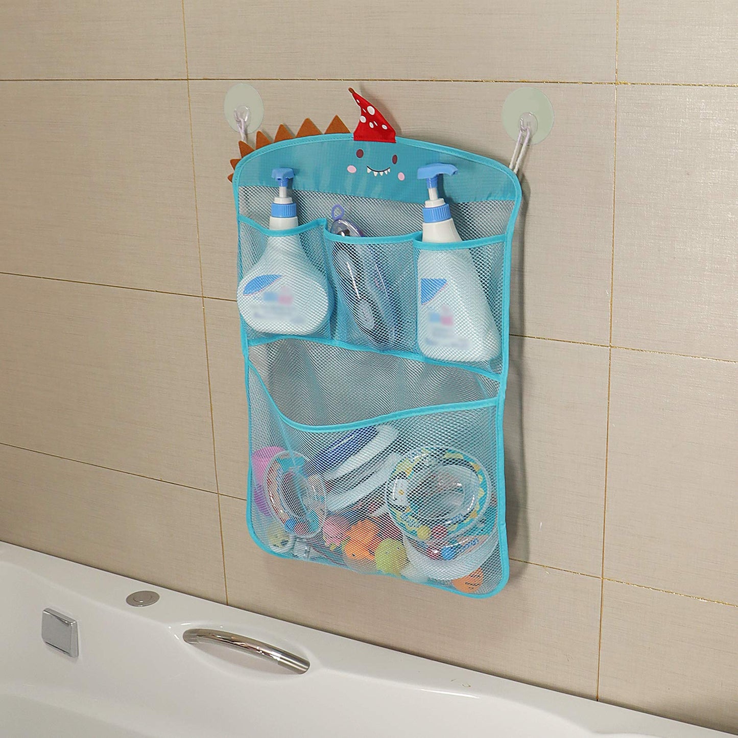Free Swimming Baby Bath Toy Organizer Set,Quick Drying Mesh Net For Toddler Bathtub Games Holder (Blue)