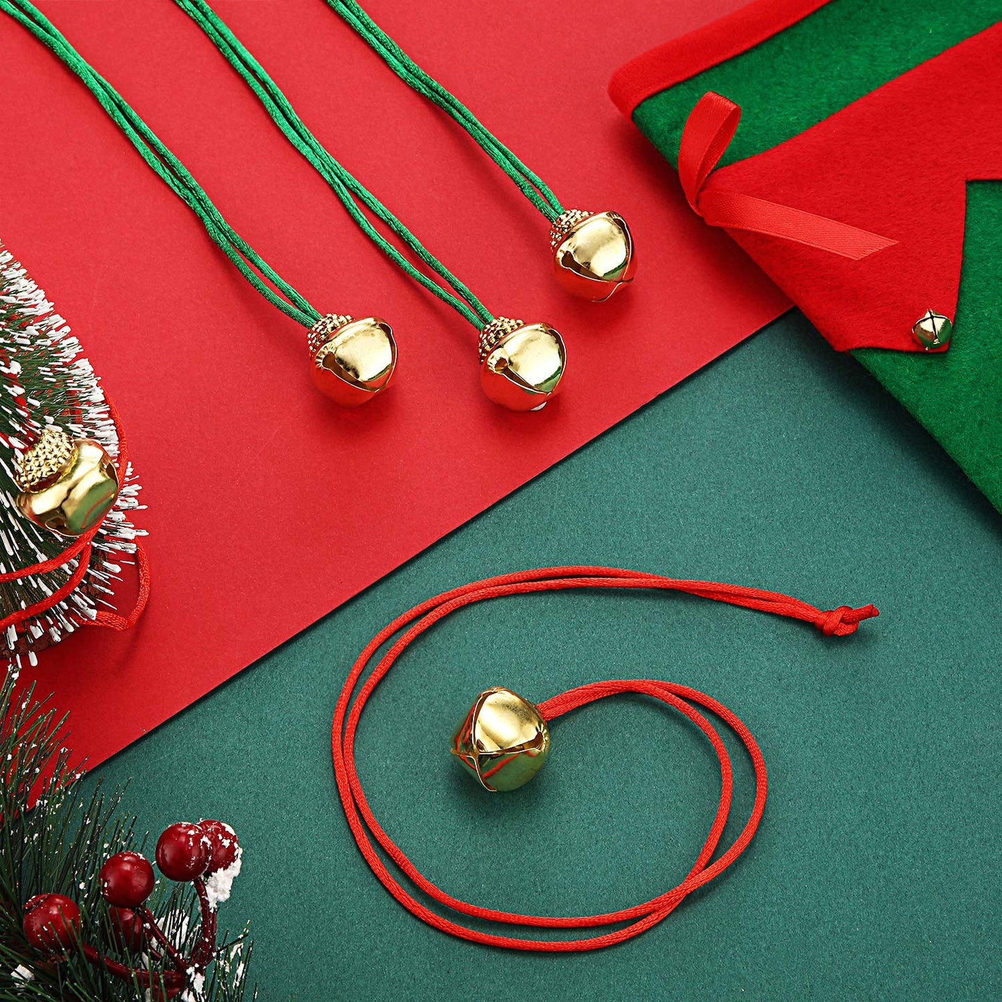 Gejoy 48 Pieces Christmas Bell Necklace for Kid Gold Jingle Bell Necklace Bulk Christmas Holiday Necklaces with Rope Santa Bell