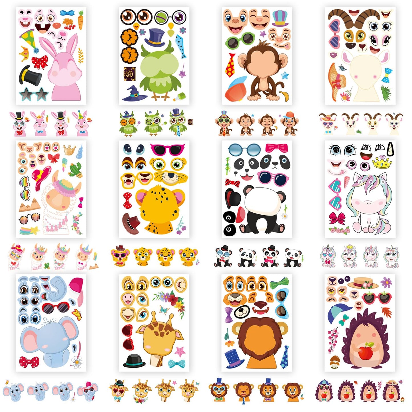 24 Sheets Make-A-Face Stickers, Make Your Own Animal Mix And Match Sticker Sheets, Animal Stickers For Kids, Diy Party Favor Sti