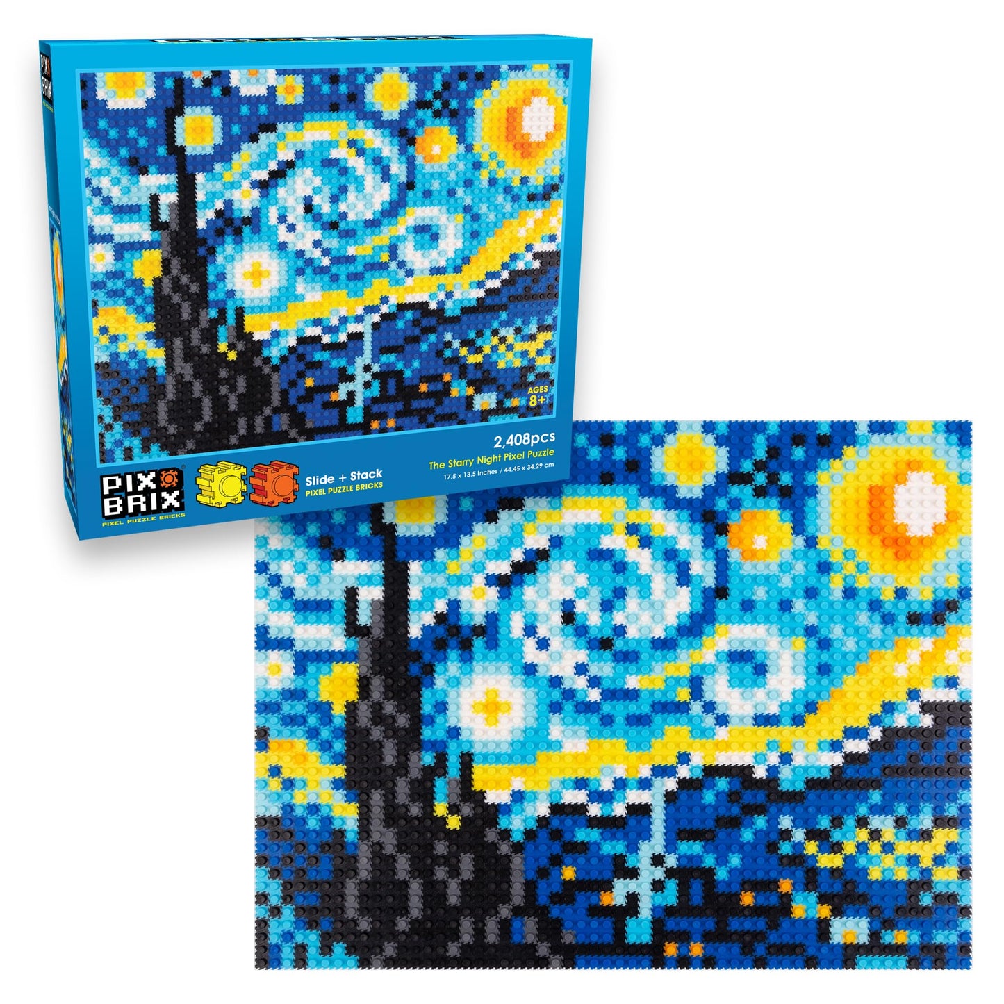 Pix Brix Pixel Art Puzzle Bricks - Starry Night Pixel Puzzle - Patented Colorful Building Bricks, Create 2D and 3D Builds Withou