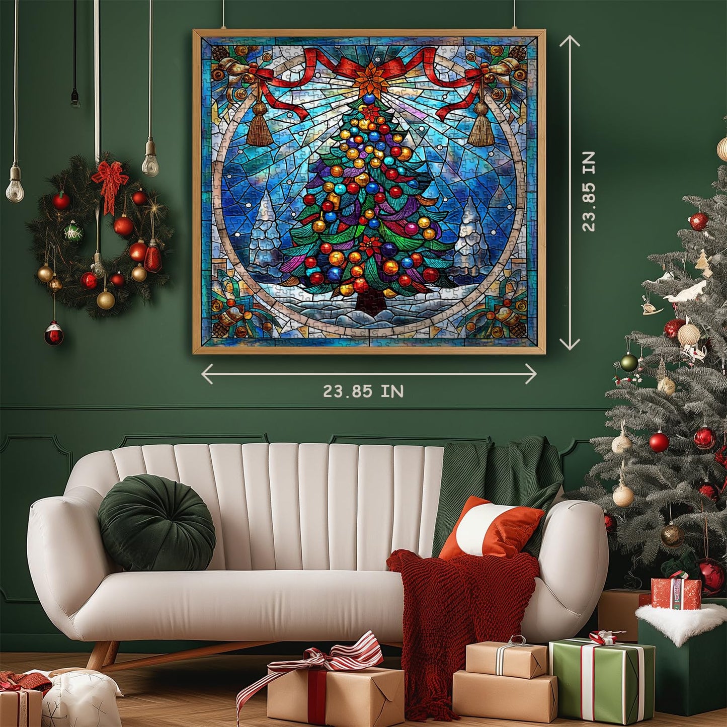 Stained Glass Puzzle Christmas Puzzles 1000 Pieces, Mosaic Christmas Tree Jigsaw Puzzles Art, Vintage Xmas Holiday Puzzles, Impossible Hard Difficult Challenging Puzzles For Adults