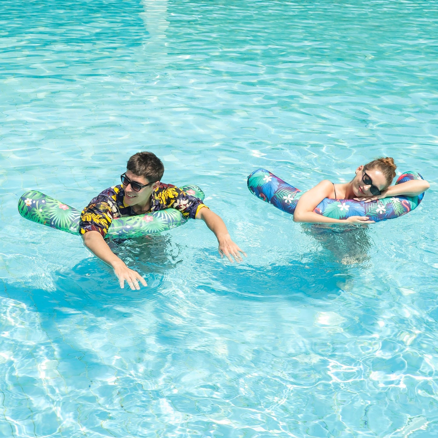 Finduwill Inflatable Pool Floats Chair - 2 Pack Water Floating Pool Chair Adult, Soft Fabric Tanning Pool Lounger Chair With Sli