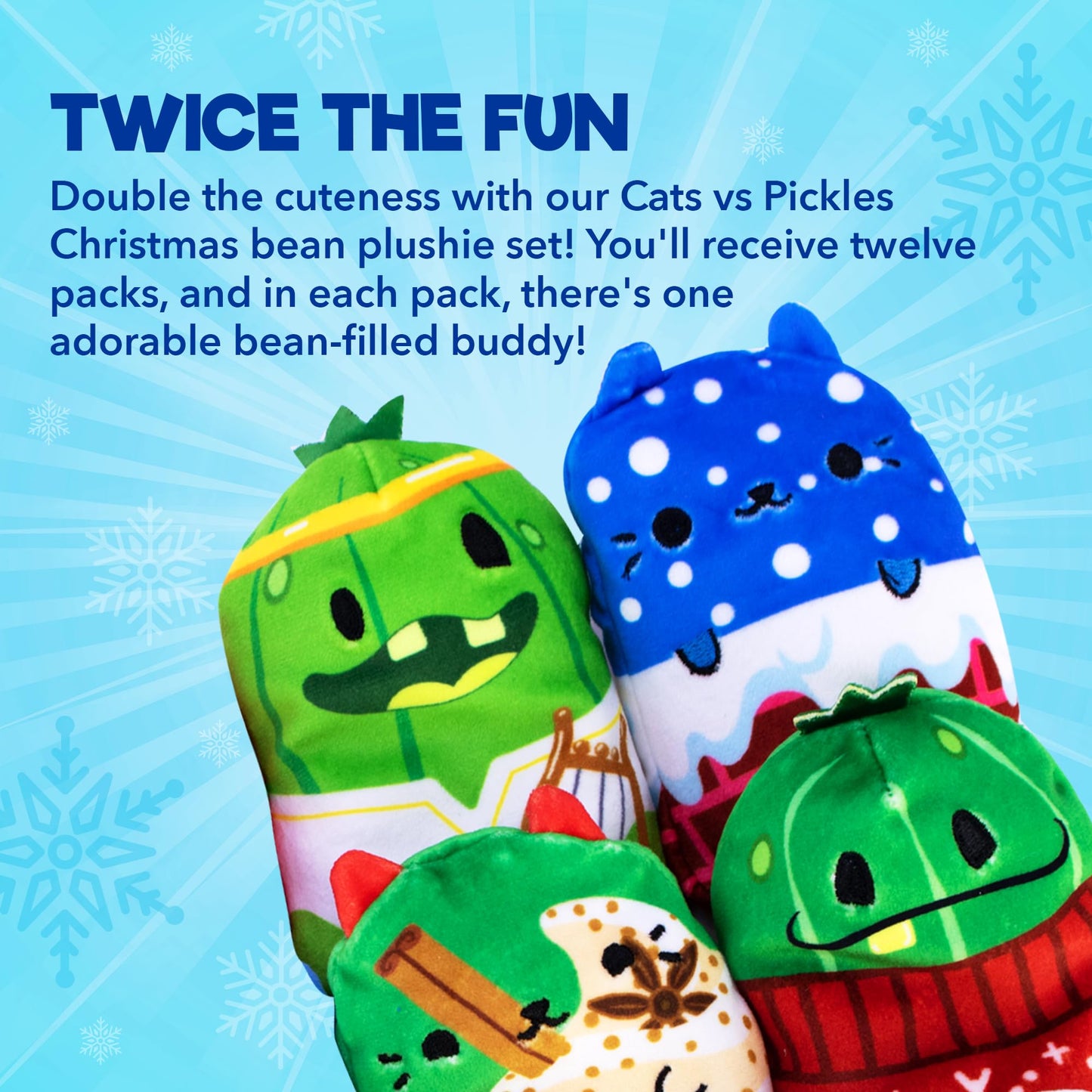 Cats Vs Pickles 4 Pack Christmas Bean Mystery Bags - 4 Inch Bean Filled Plushies - Stocking Stuffers - Blind Bags For Girls And