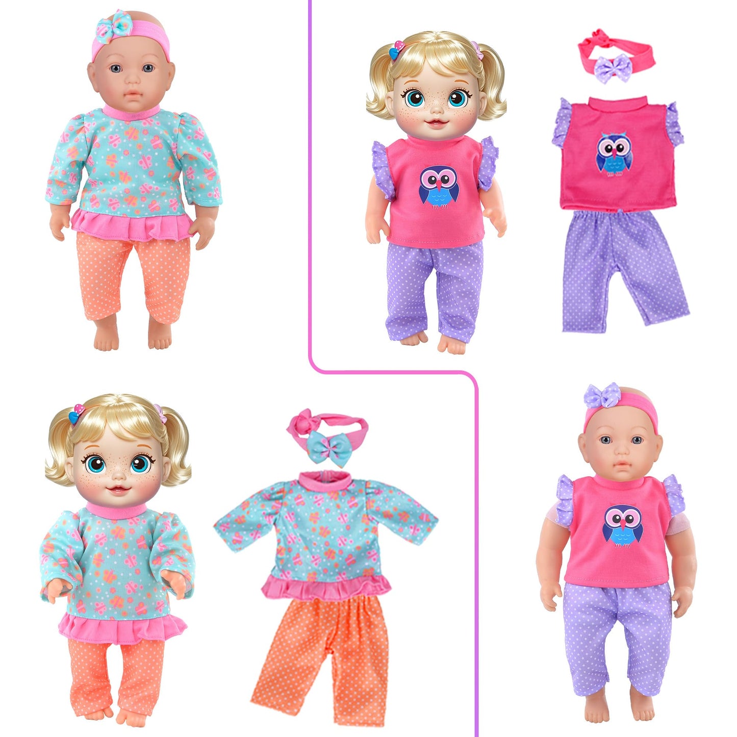 Doll Clothes 7 Sets Doll Playtime Outfits Clothes Hat Headband Fits For 10 Inch Baby Dolls 12 Inch New Born Baby/Alive Baby Dolls 14 Inch Dolls (No Doll)