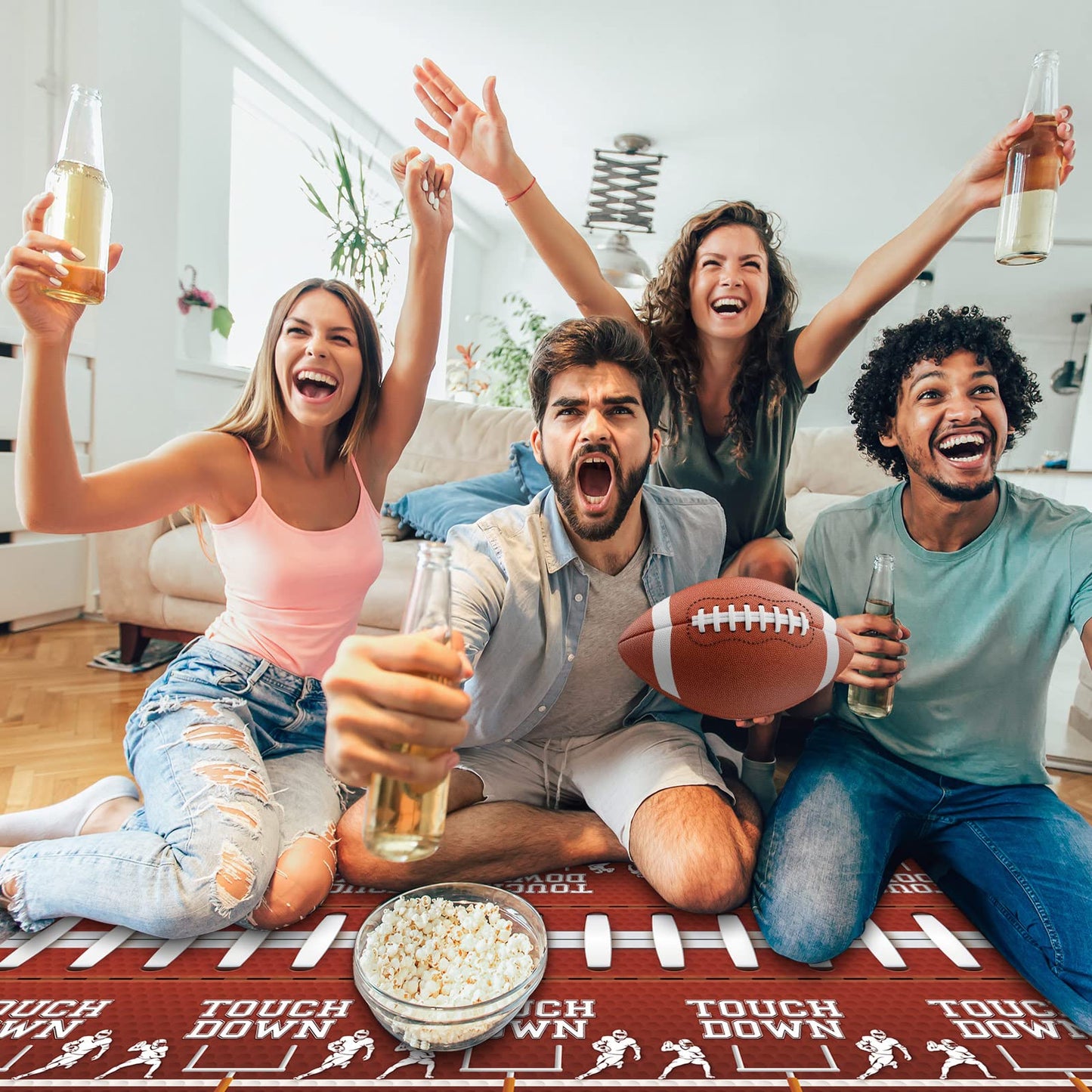 Frienda 3 Pcs Football Party Tablecloths Plastic Brown Football Field Tablecloths Rectangle Football Bowls Table Cover Football