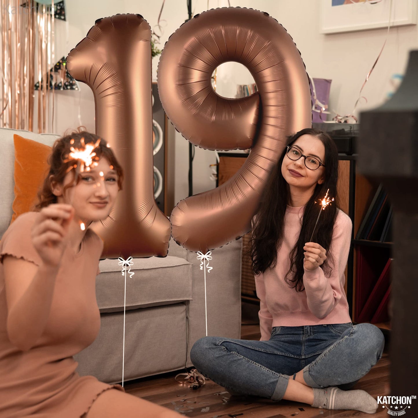 Katchon, Brown 19 Balloon Number - Giant, 40 Inch | 19 Balloons For 19Th Birthday Decorations | Number 19 Balloons Foil | 19 Birthday Balloons For 19 Birthday Decorations | Brown 19 Number Balloons