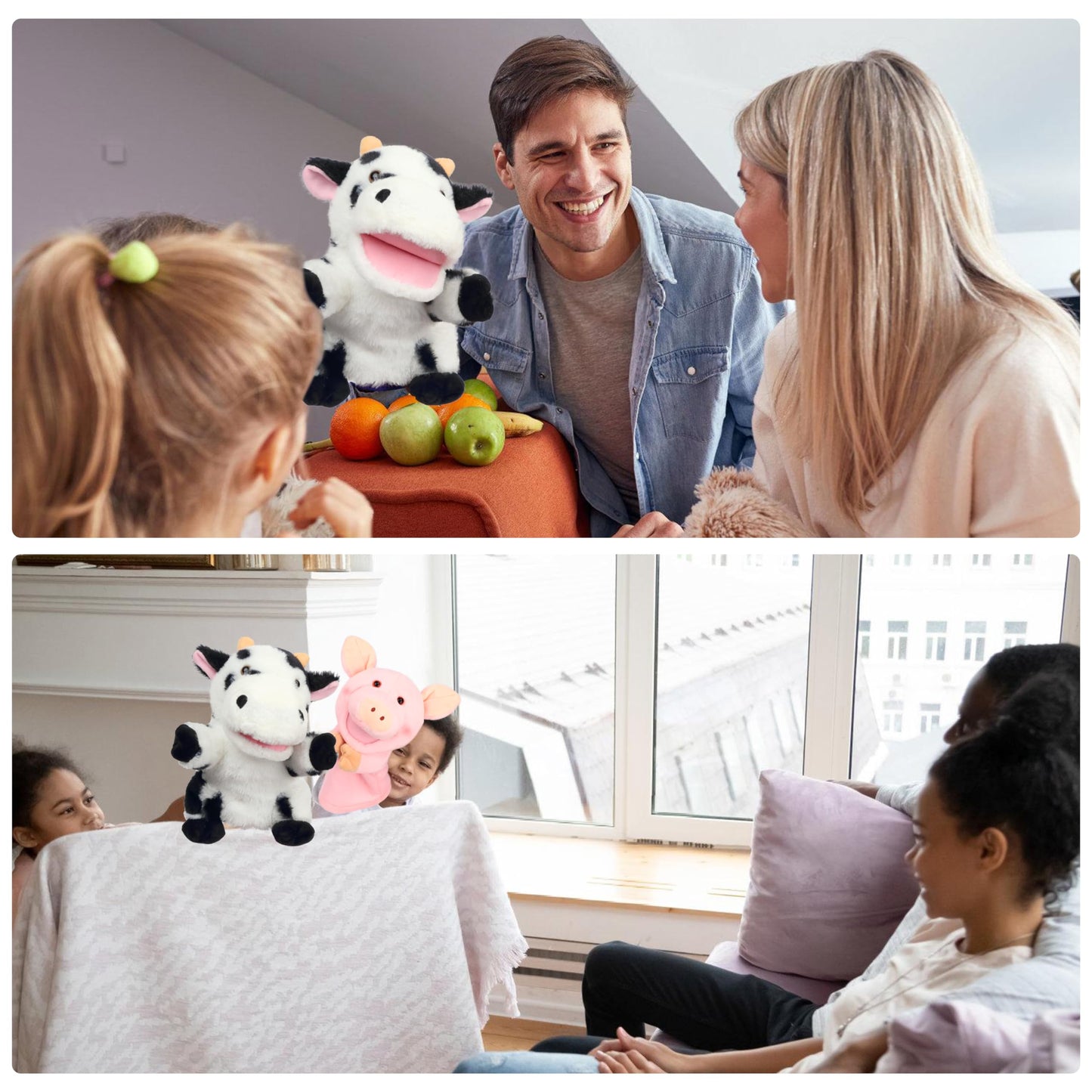 Easfan Cow Hand Puppet With Movable Mouth Interactive Storytelling Cute Soft Cow Plush Toy Creativity And Imagination Christmas