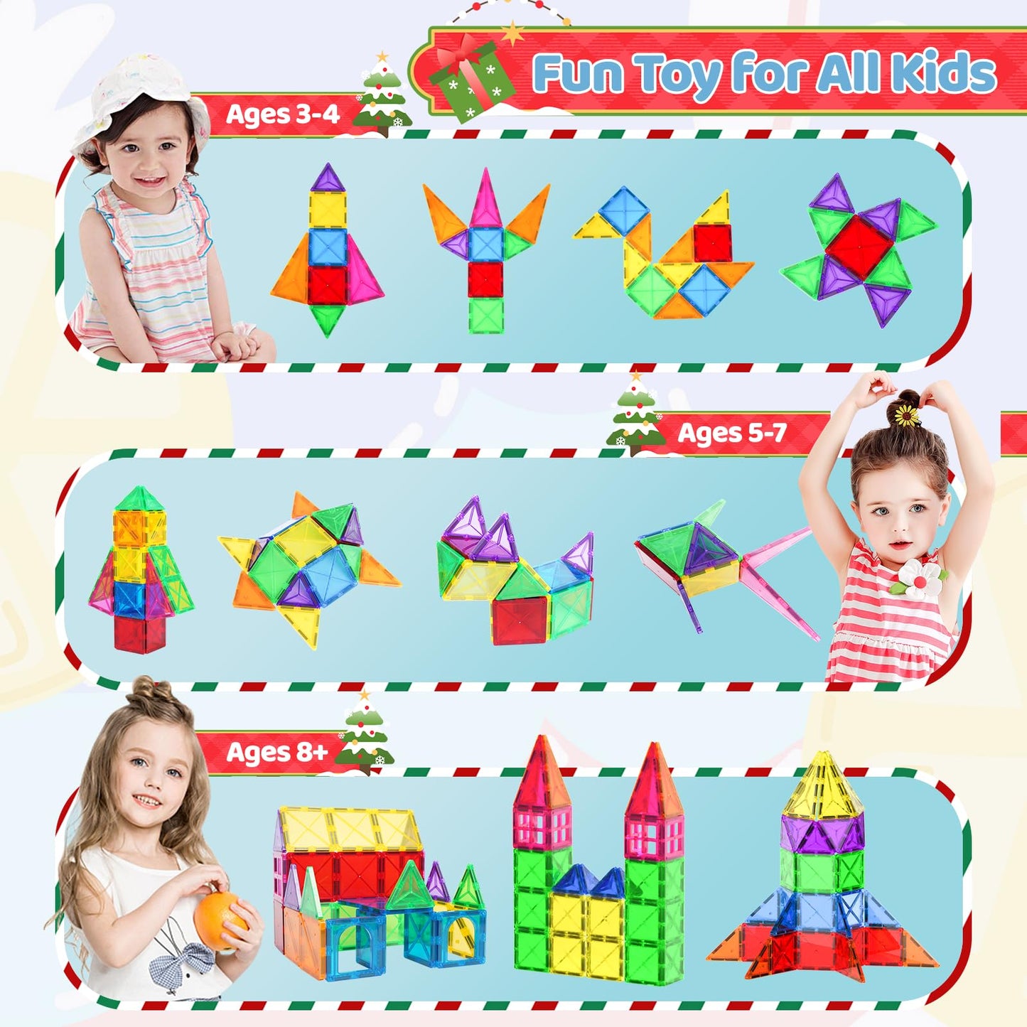 Crenova Magnetic Tiles Kids Toys, 40Pcs Magnetic Blocks Building Toys, Construction Stem Sensory Toys For Toddler, Preschool Lea