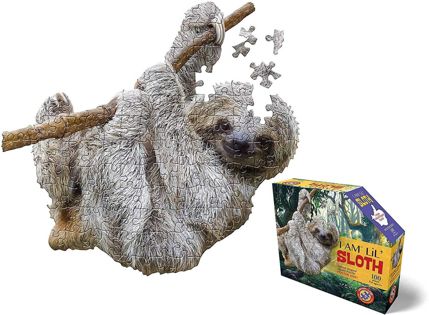 Madd Capp Puzzles Jr. - I Am Lil Sloth - 100 Pieces - Animal Shaped Jigsaw Puzzle